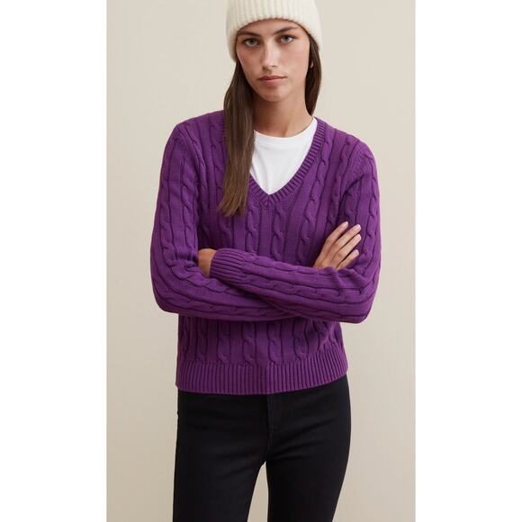 Piombo Purple Cable Knit V-Neck Pullover Sweater size Large - Picture 1 of 7